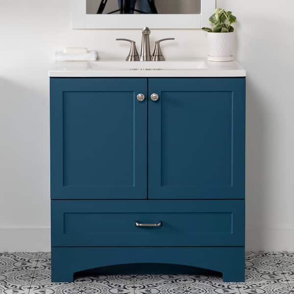 Glacier Bay Lancaster 30 in. W x 19 in. D x 33 in. H Single Sink Bath Vanity in Admiral Blue with White Cultured Marble Top