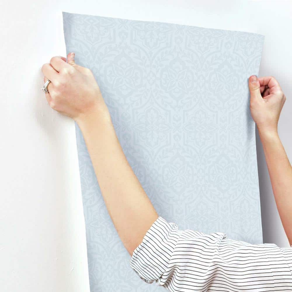 Blue Embossed Damask Removable Wallpaper Roll