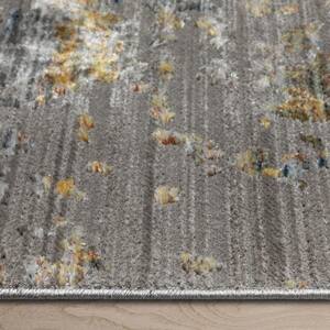 Horosan Abstract Modern Distressed Grey Multi 2 ft. 7 in. x 9 ft. 3 in. Runner Area Rug