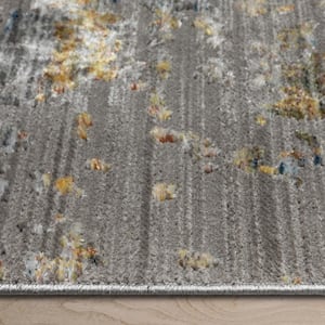 Horosan Abstract Modern Distressed Grey Multi 5 ft. 2 in. x 7 ft. Area Rug