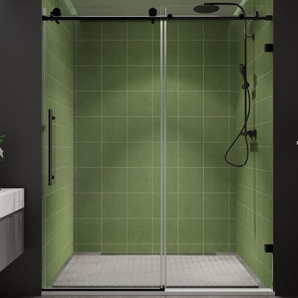 ES-DIY Luxury 56-60 in. W x 74 in. H Sliding Framed Shower Door in Matte Black with 5/16 in. (8 mm) Clear Glass