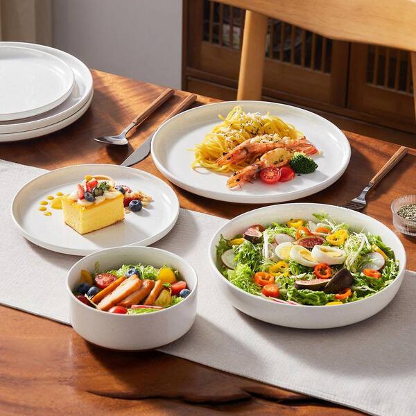 vancasso 16-Piece White and Khaki Stoneware Dinnerware Set Service