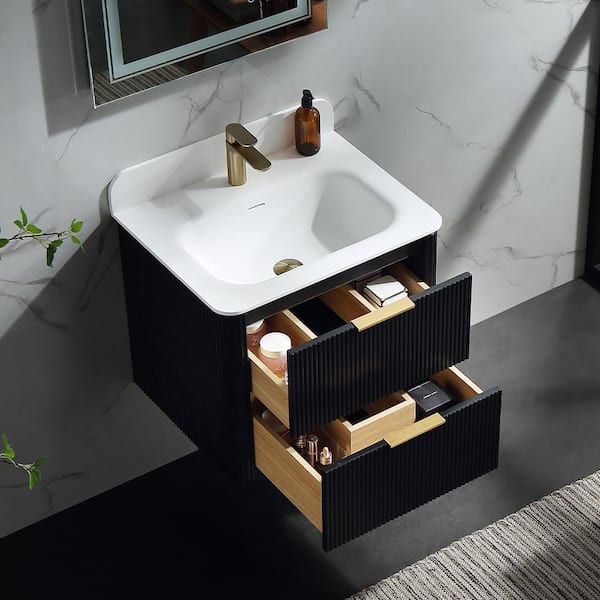 Wenlorin 24 in. Single Sink Floating Black Bath Vanity with White Acrylic Top Pre-Assembled