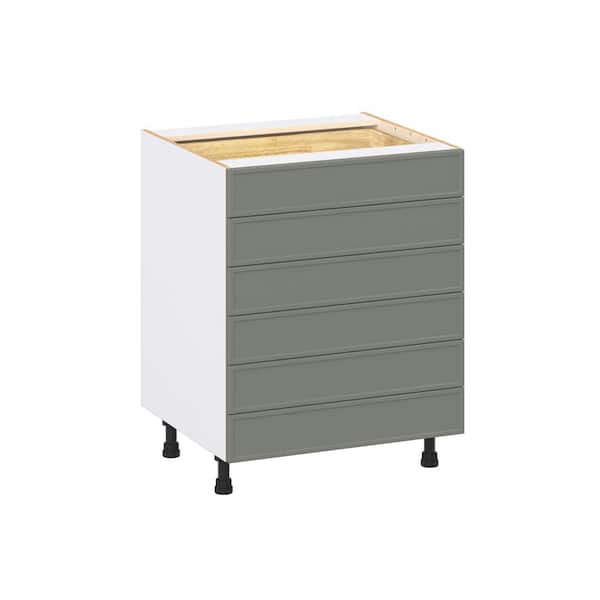 J COLLECTION Fairview 27 in. W x 24 in. D x 34.5 in. H Assembled Slim Shaker Drawer Base Kitchen Cabinet in Moss Green with 6-Drawers