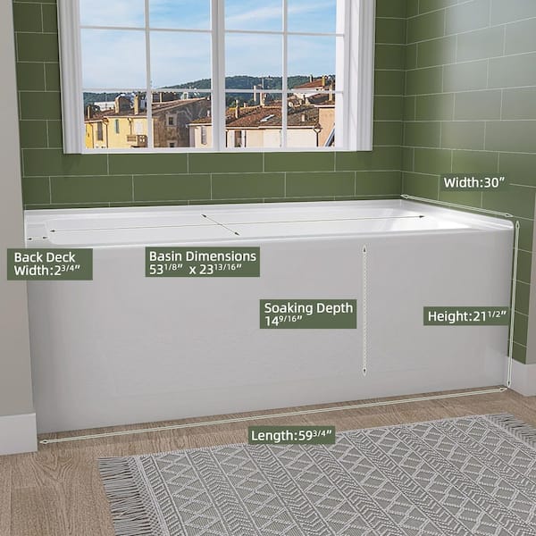 60 in. x 30 in. Rectangular Alcove Soaking Bathtub with Left Drain Chrome Finish Apron Front Skirt Bath Tub in White