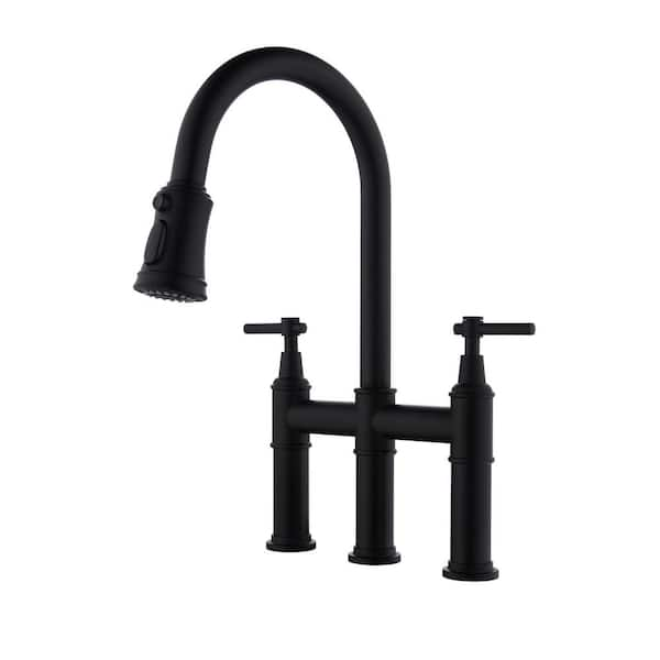 Lukvuzo Chic Double Handle Bridge Kitchen Faucet with Pull-Down ...