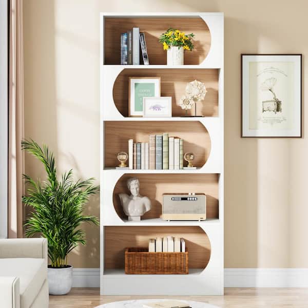 Jannelly 71 in. Tall White Wood 5-Shelf Standard Bookcase