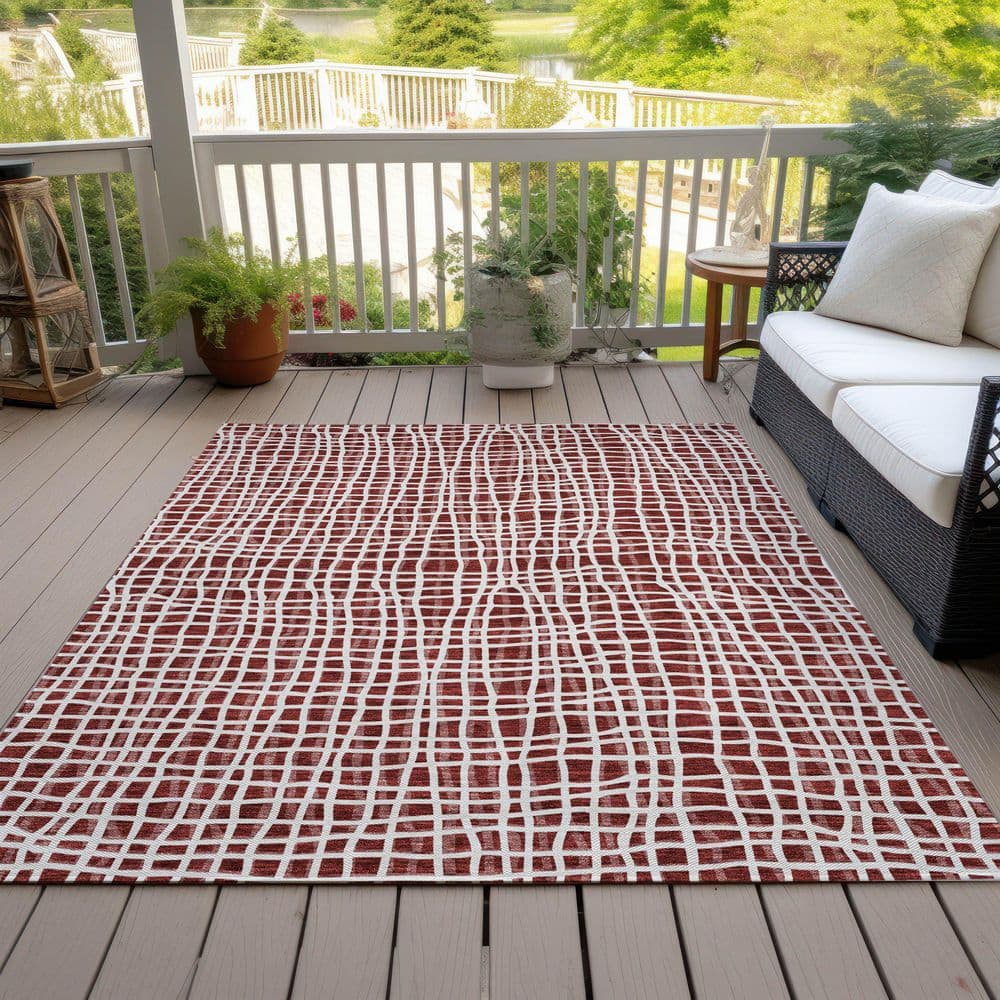 Burgundy Rectangular Synthetic Flat Woven Washable Rug 2'6" x 3'10"