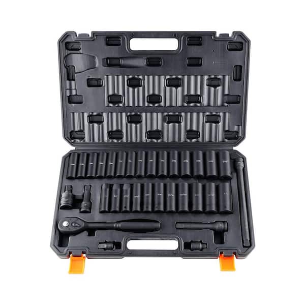 SKYSHALO 1/2 in. Drive Impact Socket Set, 33-Piece Socket Set SAE 3/8 in. - 1 in. and Metric 10-24 mm, 6-Point Cr-V Alloy Steel