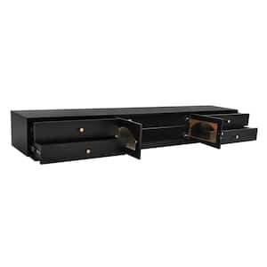 Black TV Stand Fits TV's up to 90 in. with Fluted Glass Doors, Media Console and Storage