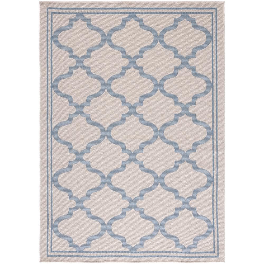 Ivory & Blue Easy-Care Synthetic Rectangular Rug, 9' x 12'