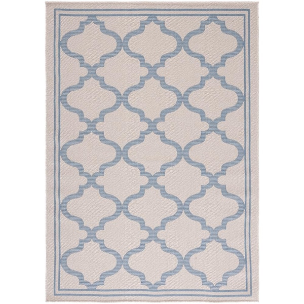 SAFAVIEH Bermuda Ivory/Blue 9 ft. x 12 ft. Border Trellis Indoor/Outdoor Area Rug