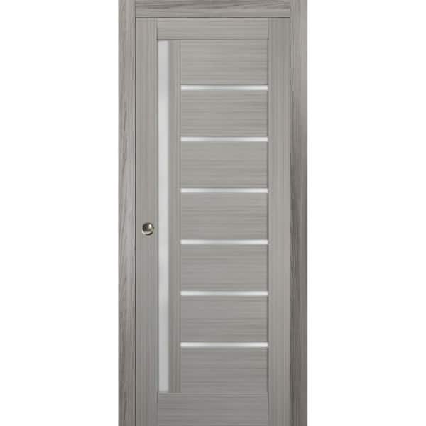 Sartodoors 30 in. x 80 in. Single Panel Gray Finished Solid MDF Sliding Door with Pocket Hardware