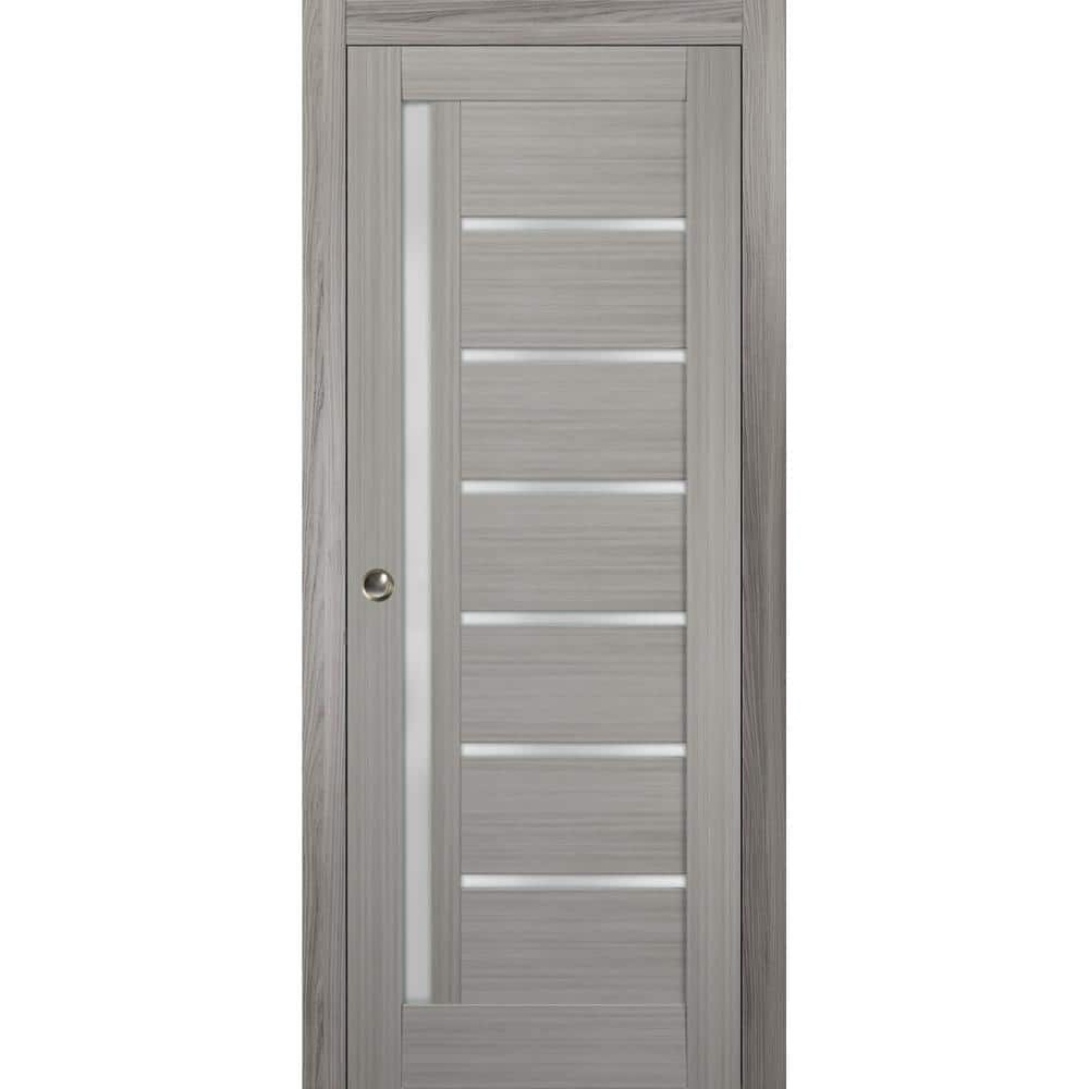 Gray Ash 42" x 80" Frosted Glass Solid Wood Pocket Door