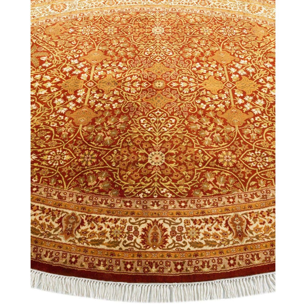 Handmade Red and Orange Wool Oriental 5' x 8' Area Rug