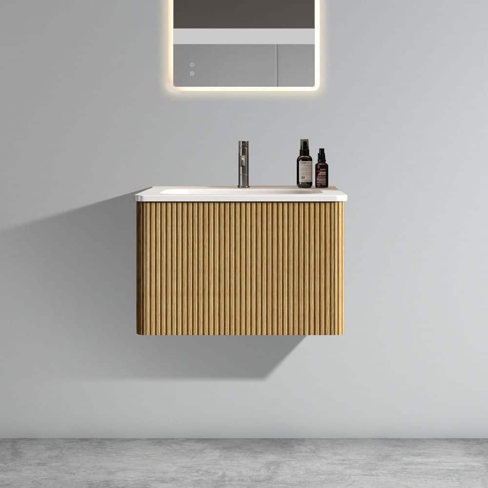 24in. Floating Single Sink Oak Bath Vanity with White Ceramic Top price history on PriceWatchPro