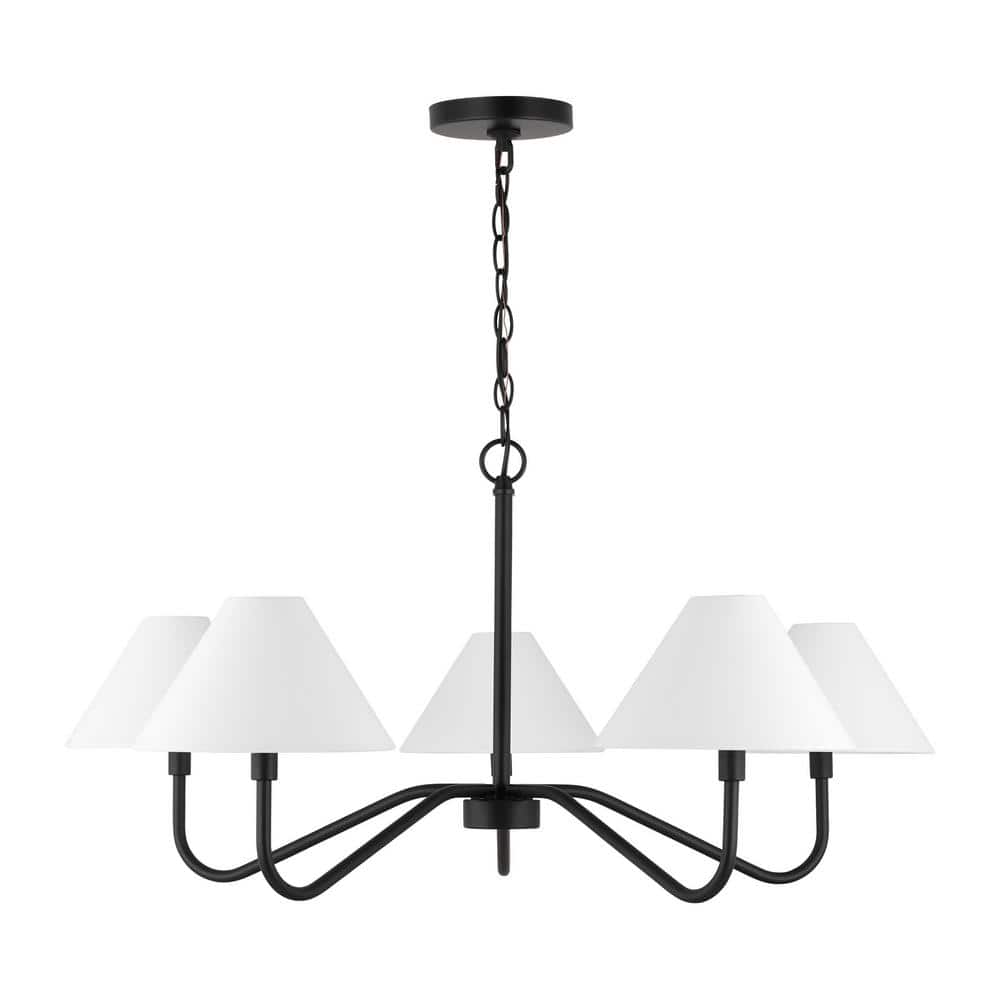 Midnight Black 5-Light Candelabra Chandelier with White Linen Shades