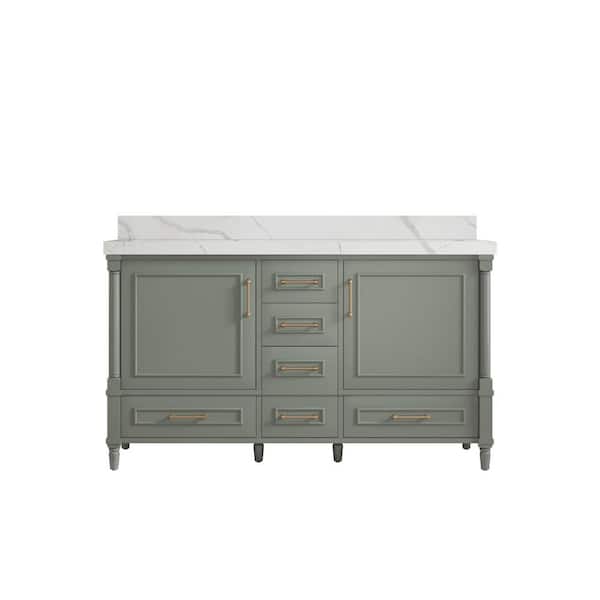 Willow Collections Hudson 60 in. W x 22 in. D x 36 in. H Double Sink Bath Vanity in Evergreen with 2 in. Calacatta Laza Quartz Top