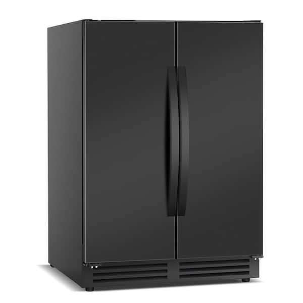 23.42 in. Dual Zone 180-Cans Beverage Refrigerator in Black Stainless Steel Built in Beer Cooler w/ 5-Removable Shelves