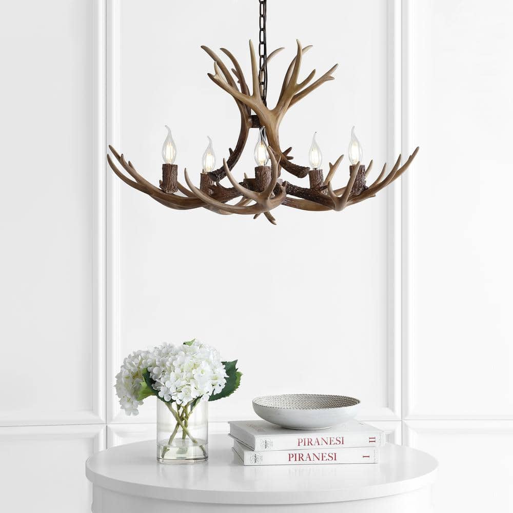 Eldora 30" Brown Resin Antler 5-Light Chandelier