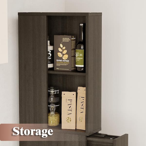 FUFU&GAGA Charcoal Wood 72.8 in. Accent Cabinet with Shelves,Side