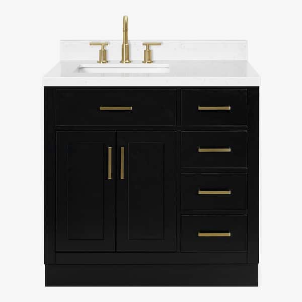 Hepburn 36 in. Single Sink Freestanding Bathroom Vanity in Black with Carrara White Quartz Top