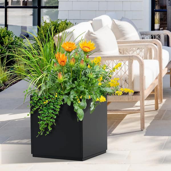 TUYOHW 18 in. Black Metal Rectangular Planter Box-Outdoor Garden Flower ...