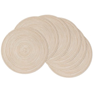 15 in. Round Beige Washable Cotton Braided Placemats for Kitchen Dining Table (Set of 6)