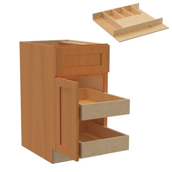 Home Decorators Collection Newport 18 in. W x 24 in. D x 34.5 in. H Assembled Plywood Base Kitchen Cabinet in Cinnamon with 2ROT Cutlery LH
