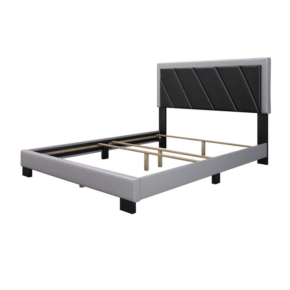 Saradan Two-Tone Black and Grey King Platform Bed with Tufted Faux Leather