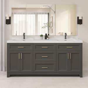 72 in. W. x 22 in. D x 36 in. H Bathroom Vanity Double Sink Freestanding Bath Vanity Cabinet with Gray White Resin Top