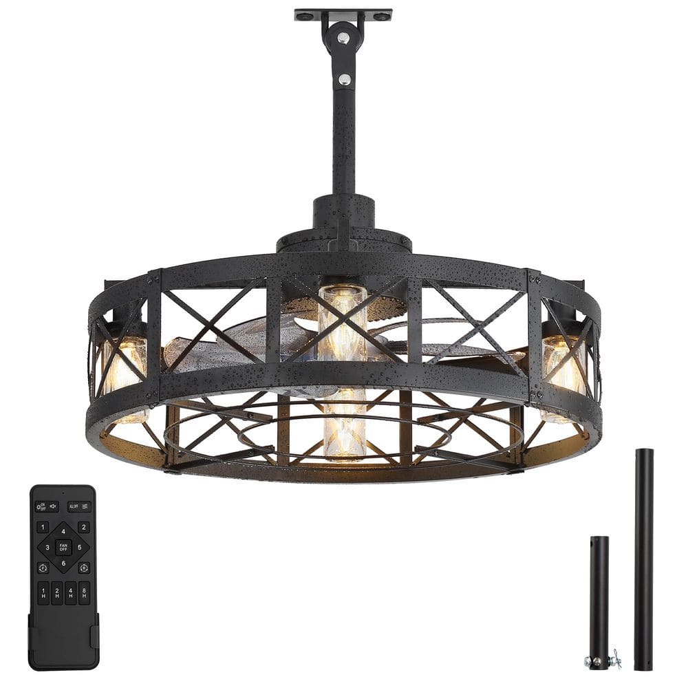 22 in Black Outdoor Ceiling Fans with Lights Remote control Waterproof Fandelier DC motor Downrod for Patios Pergola price history on PriceWatchPro
