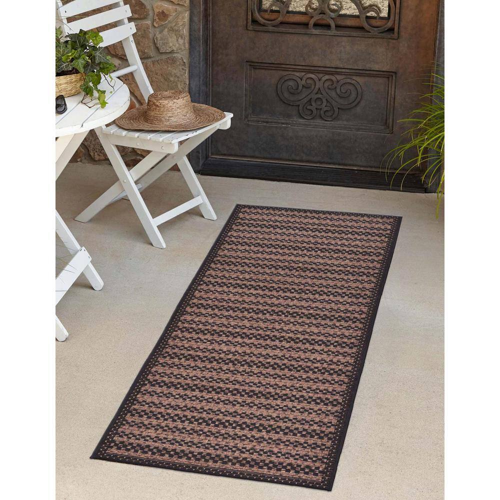 2'2" x 6' Black and Brown Synthetic Stripe Runner Rug