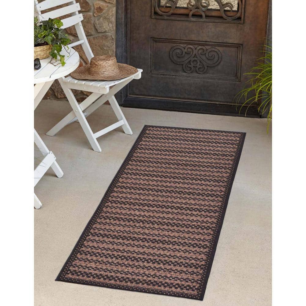 2'2" x 6' Black and Brown Synthetic Stripe Runner Rug