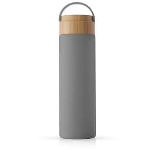 20 oz. Grey Glass Water Bottle with Carry Strap and Non Slip Silicone Sleeve