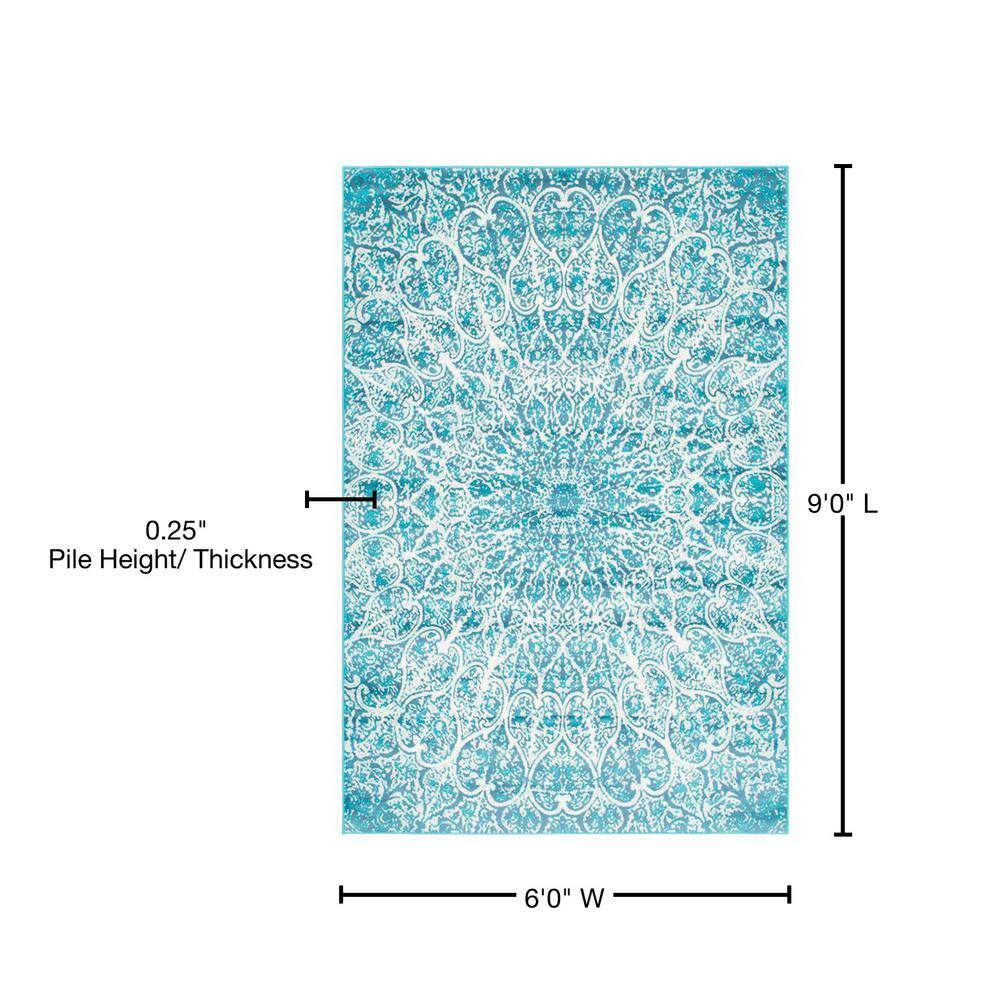 Reversible Easy-Care Turquoise Synthetic 6' x 9' Rectangular Rug
