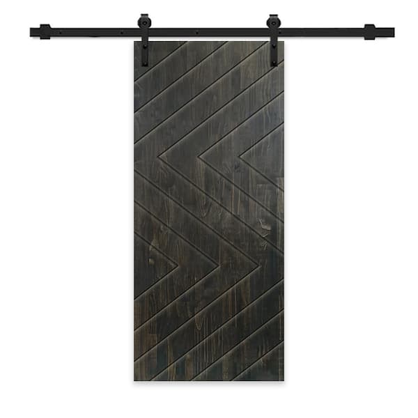 CALHOME 42 in. x 80 in. Charcoal Black Stained Pine Wood Modern Interior Sliding Barn Door with Hardware Kit