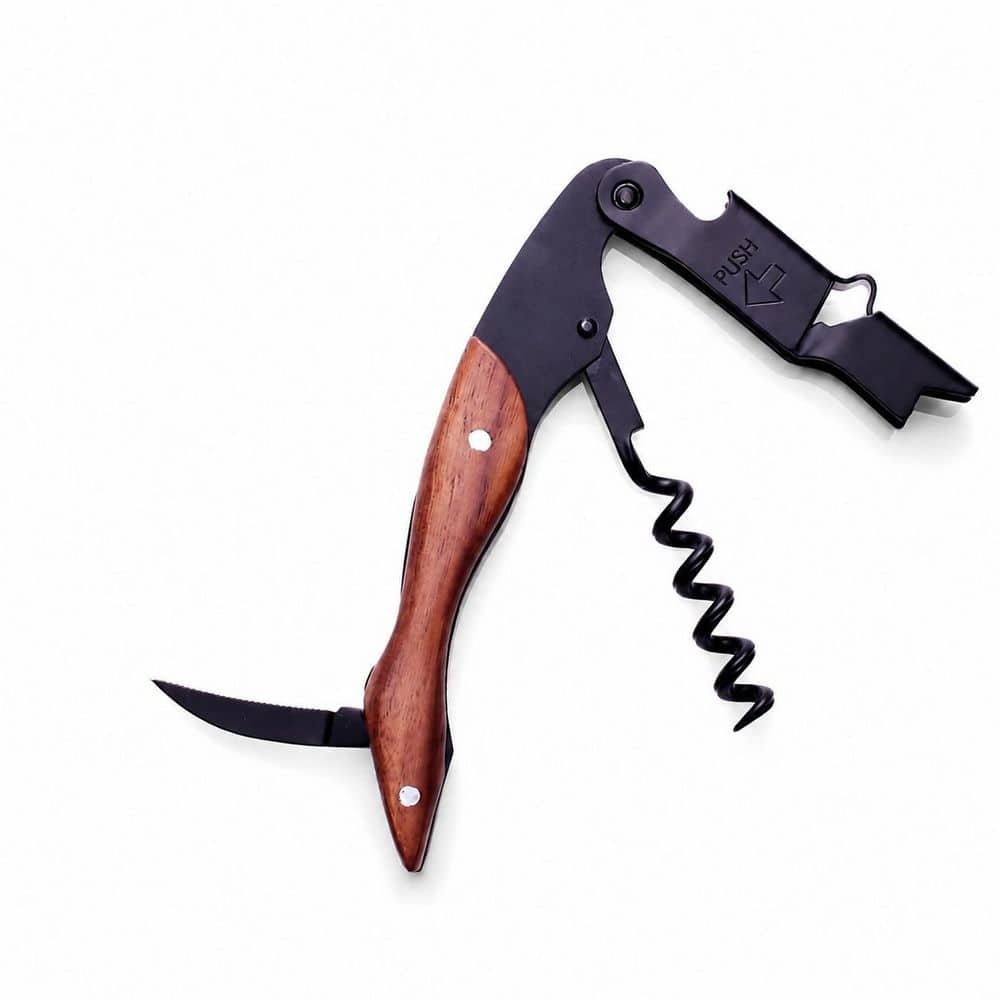Professional Wine Corkscrew with Foil Cutter and Cap Remover, Stainless Steel and Walnut, Black Gift Box
