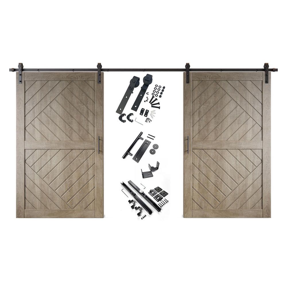 HT 42 in. x 80 in. C-Panel Classic Gray Geometric Design Double Pine Wood Sliding Barn Door with Hardware Kit price history on PriceWatchPro