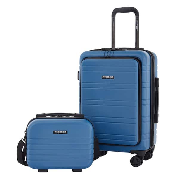 Unbranded 2-Piece BLUE Expandable Rolling Carry-on w/8-Wheel Trolley, USB Charging/Computer Section and Hardside tote Luggage Set