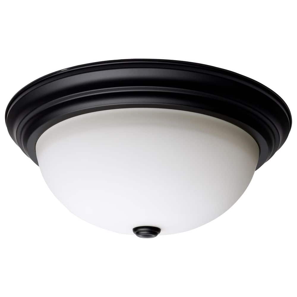 15.25 in. 3-Light Matte Black Transitional Flush Mount with Opal Glass Shade and No Bulbs Included price history on PriceWatchPro