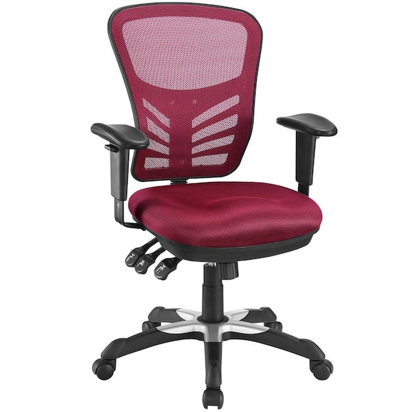 MODWAY Articulate Mesh Fabric Office Chair, Adjustable from 19.5 to 24 in. High, Red, Fabric Seat Material