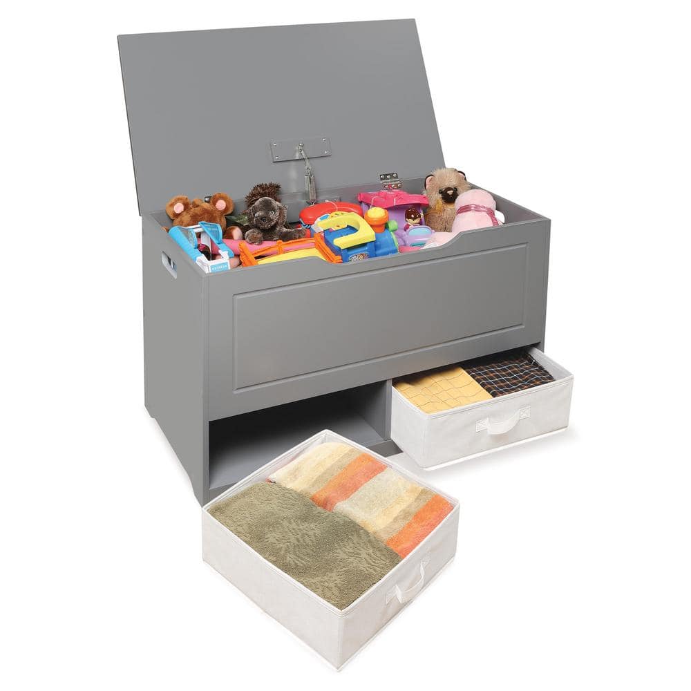 Gray MDF Toy and Storage Box with Two Fabric Baskets