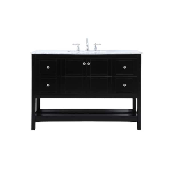 Unbranded Simply Living 48 in. Single Bathroom Vanity in Black with Marble Vanity Top in Carrara White