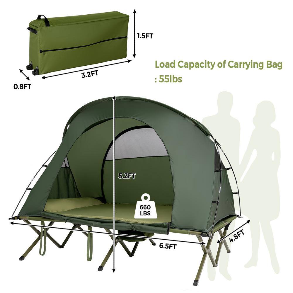 Green Four Season Dome Camping Tent with Elevated Cot