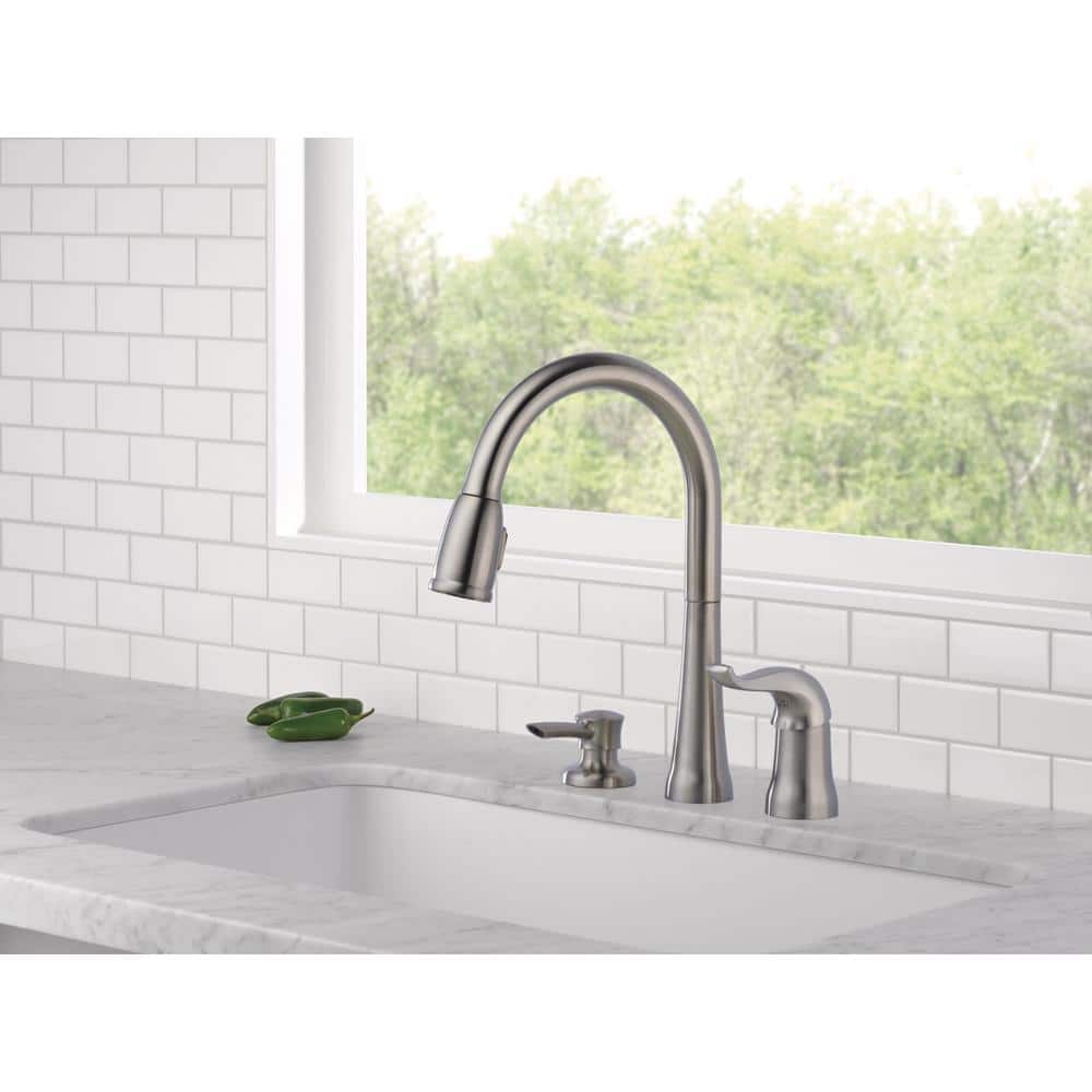 Stainless Steel Pull-Down Kitchen Faucet with Soap Dispenser