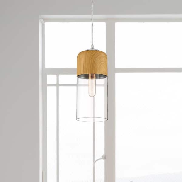 Designers Fountain Kawena 60-Watt 1-Light Tropical Ash Coastal Mini Pendant Light with Clear Glass Shade and No Bulbs Included