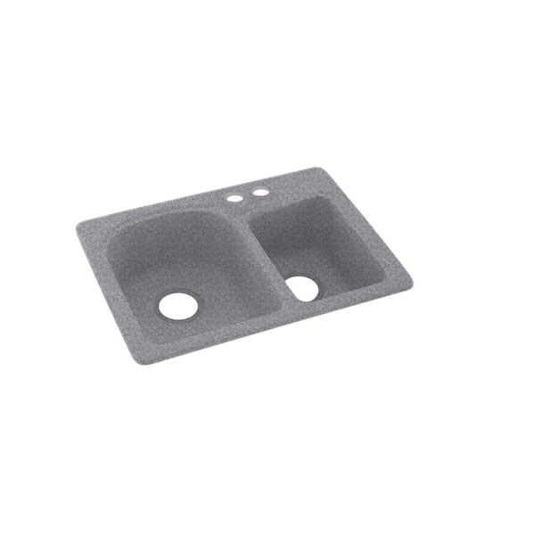 Swan Dual-Mount Solid Surface 25 in. x 18 in. 2-Hole 60/40 Double Bowl Kitchen Sink in Gray Granite