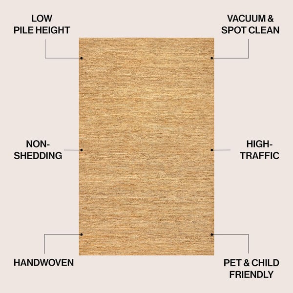 Griffin Rustic Farmhouse Woven Jute Solid Natural 4 ft. x 6 ft. Area Rug