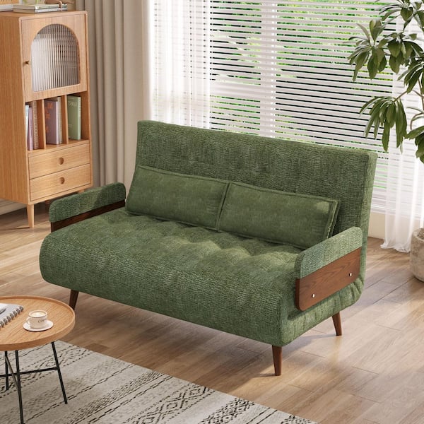 44.88 in. Green Folding Twin Sleeper Size Linen Sofa Bed